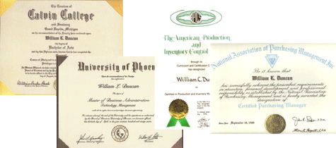 Bill Duncan's Diplomas